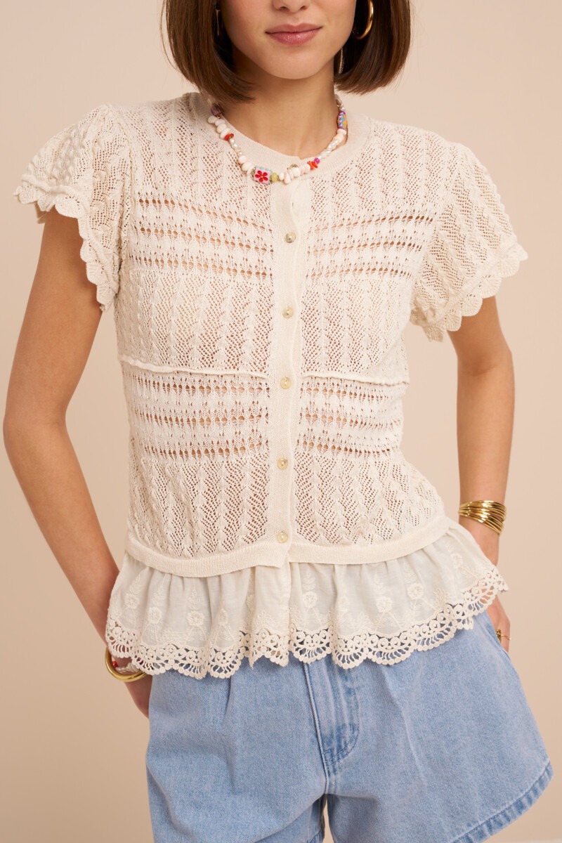 Beige top with ajour and short sleeves | My Jewellery