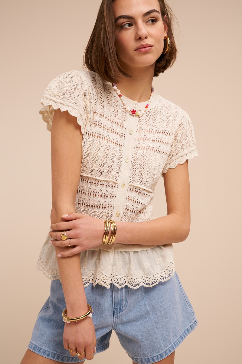 Beige top with ajour and short sleeves | My Jewellery