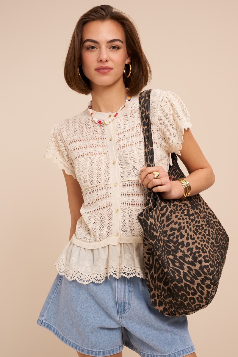 Beige top with ajour and short sleeves | My Jewellery