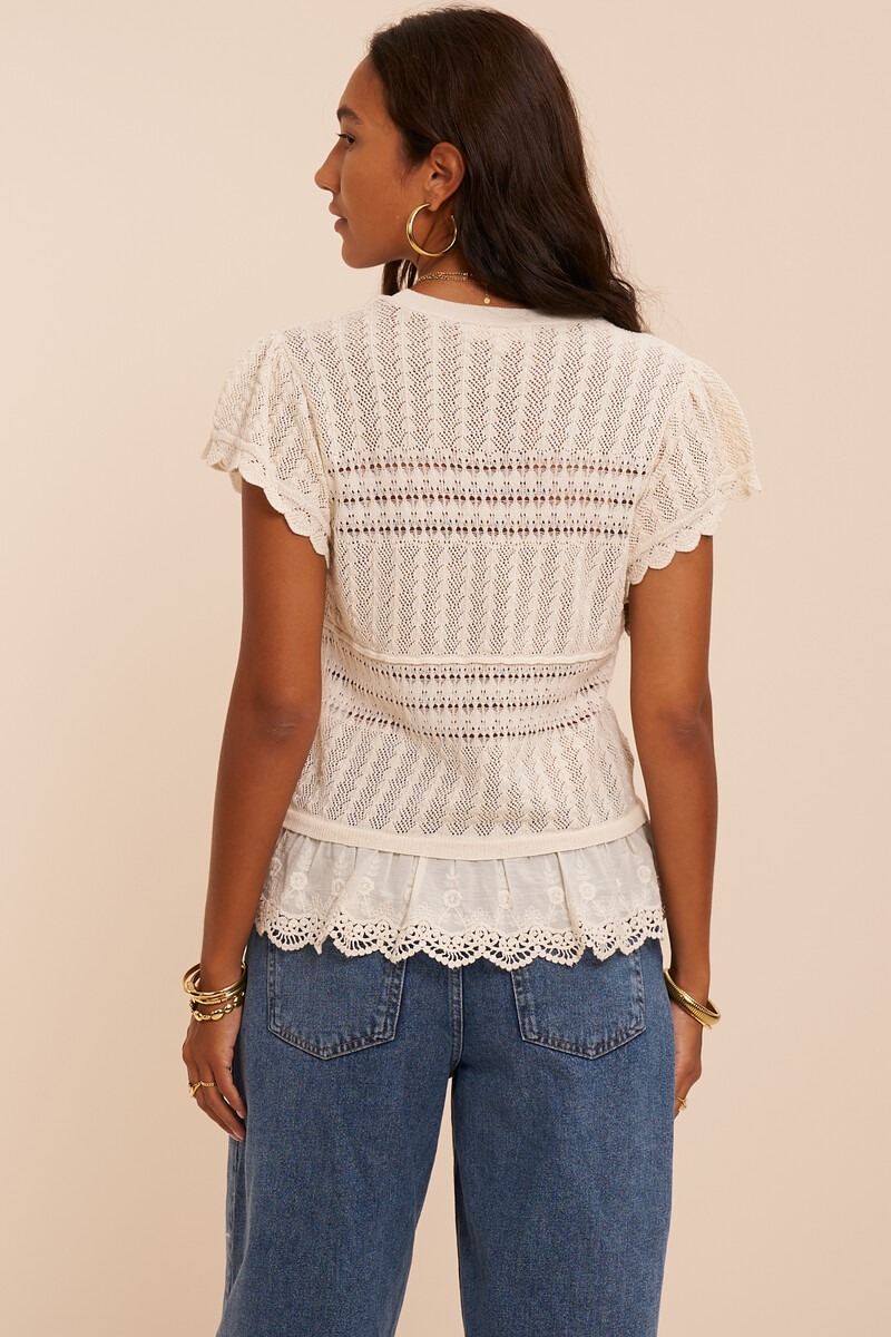 Beige top with ajour and short sleeves | My Jewellery