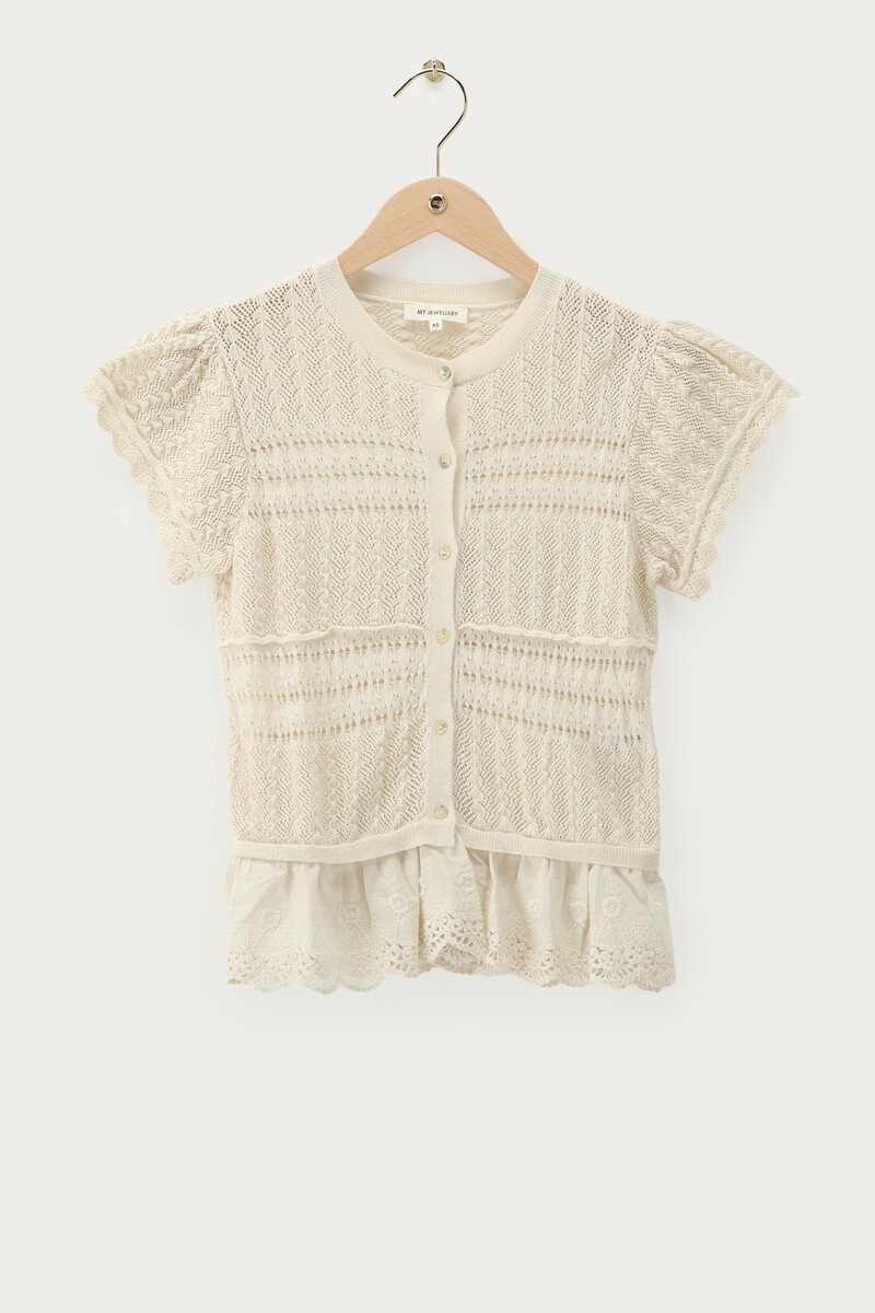 Beige top with ajour and short sleeves | My Jewellery