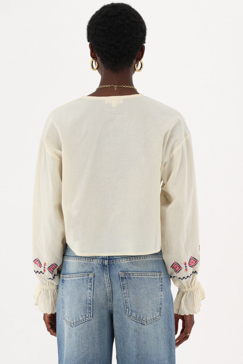 Beige top with bows & embroidery details | My Jewellery