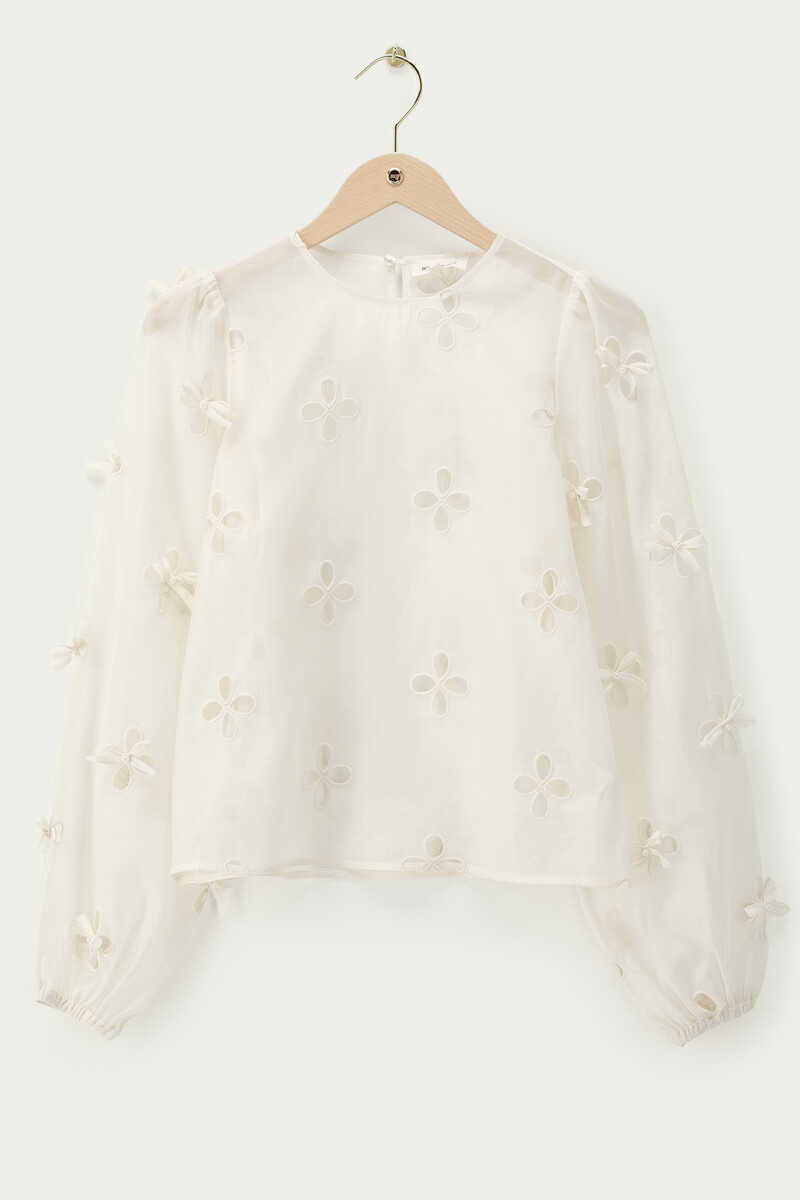 Beige top with broderie anglaise and bows | My Jewellery
