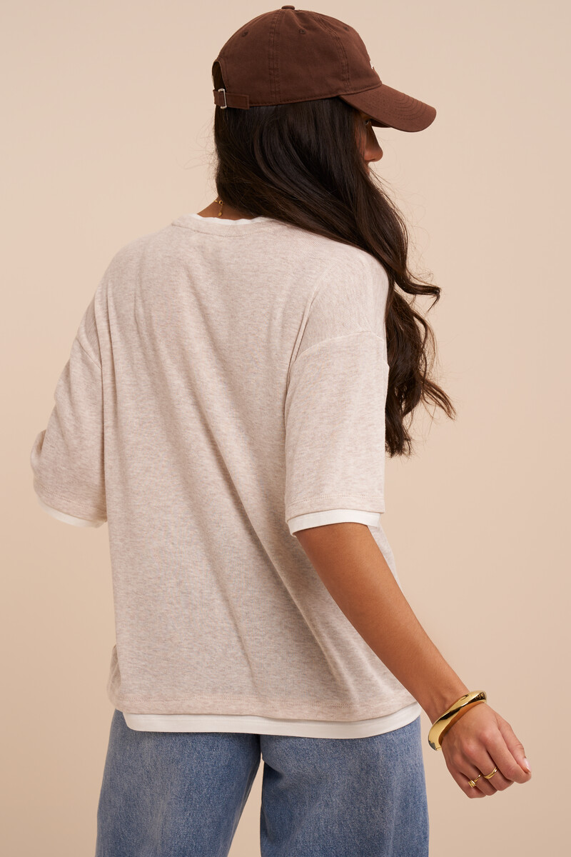 Beige top with double layer and short sleeves | My Jewellery