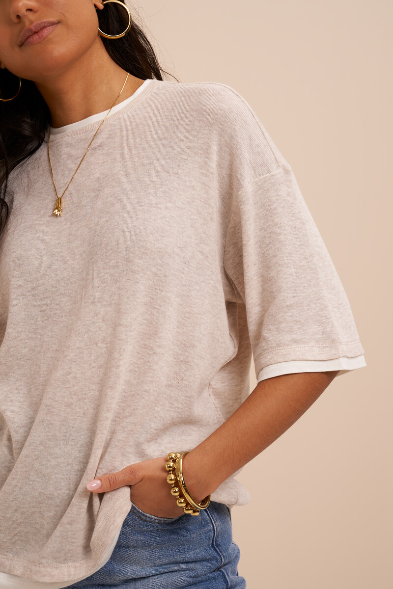 Beige top with double layer and short sleeves | My Jewellery