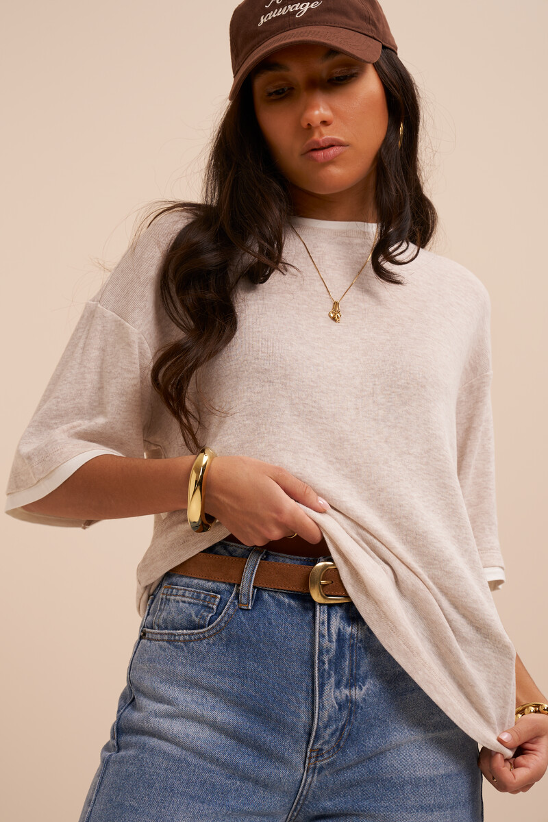Beige top with double layer and short sleeves | My Jewellery