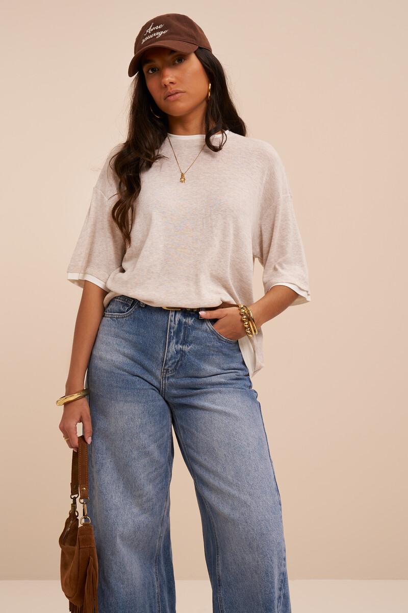 Beige top with double layer and short sleeves | My Jewellery