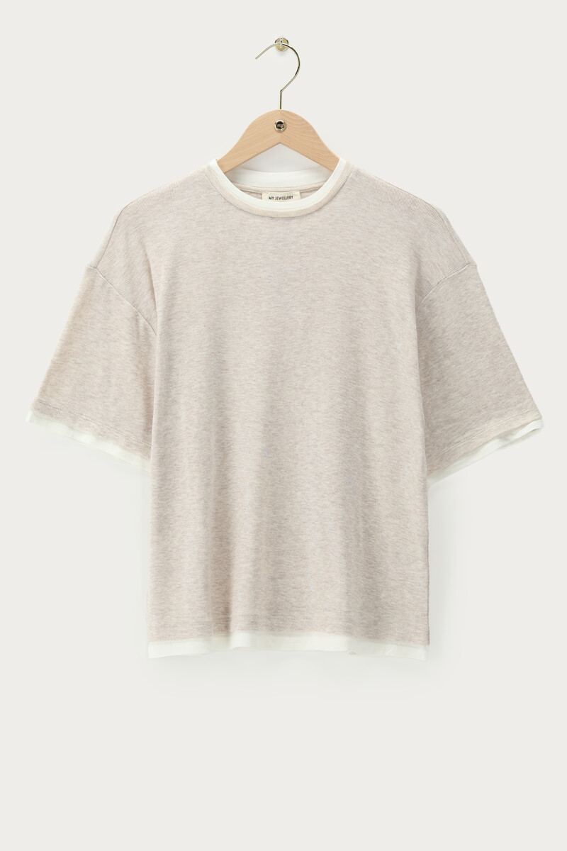 Beige top with double layer and short sleeves | My Jewellery