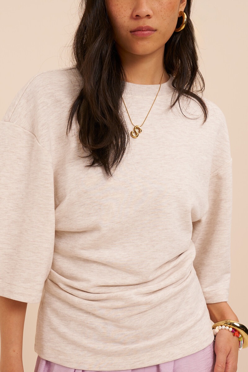 Beige top with short sleeves and pleats | My Jewellery