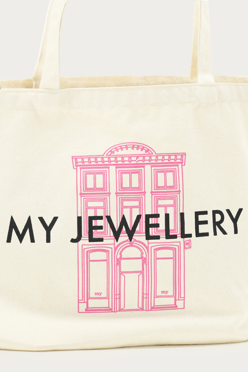 Beige tote bag with pink store | My Jewellery