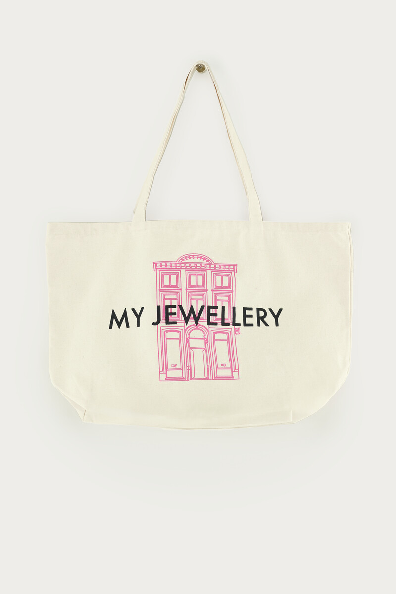 Beige tote bag with pink store | My Jewellery