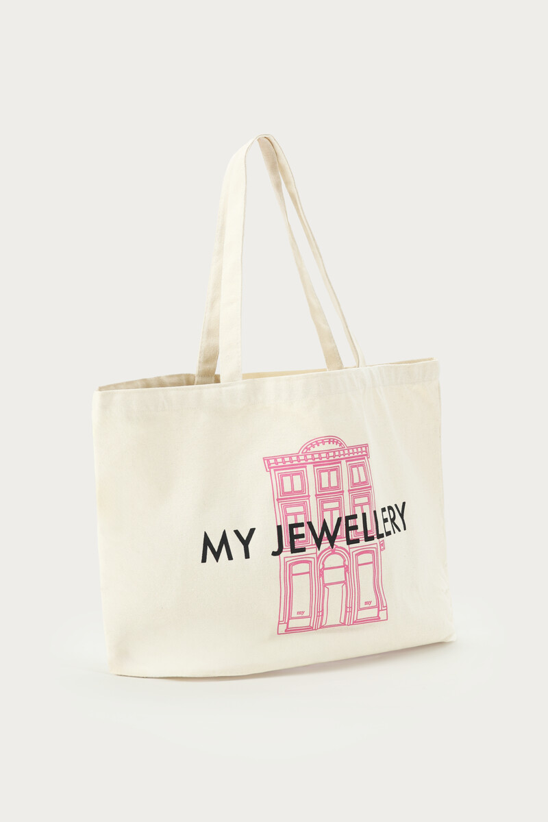 Beige tote bag with pink store | My Jewellery
