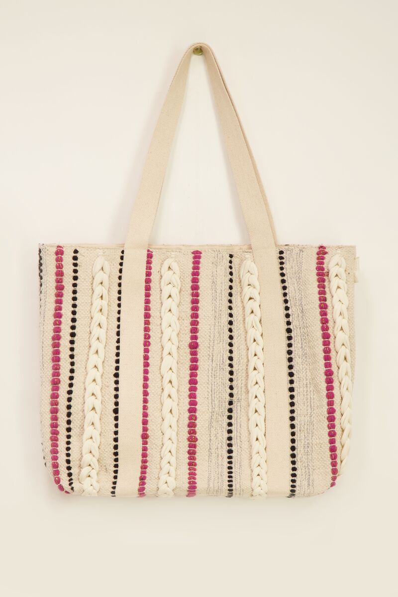Beige shopper met gevlochten details  | My Jewellery