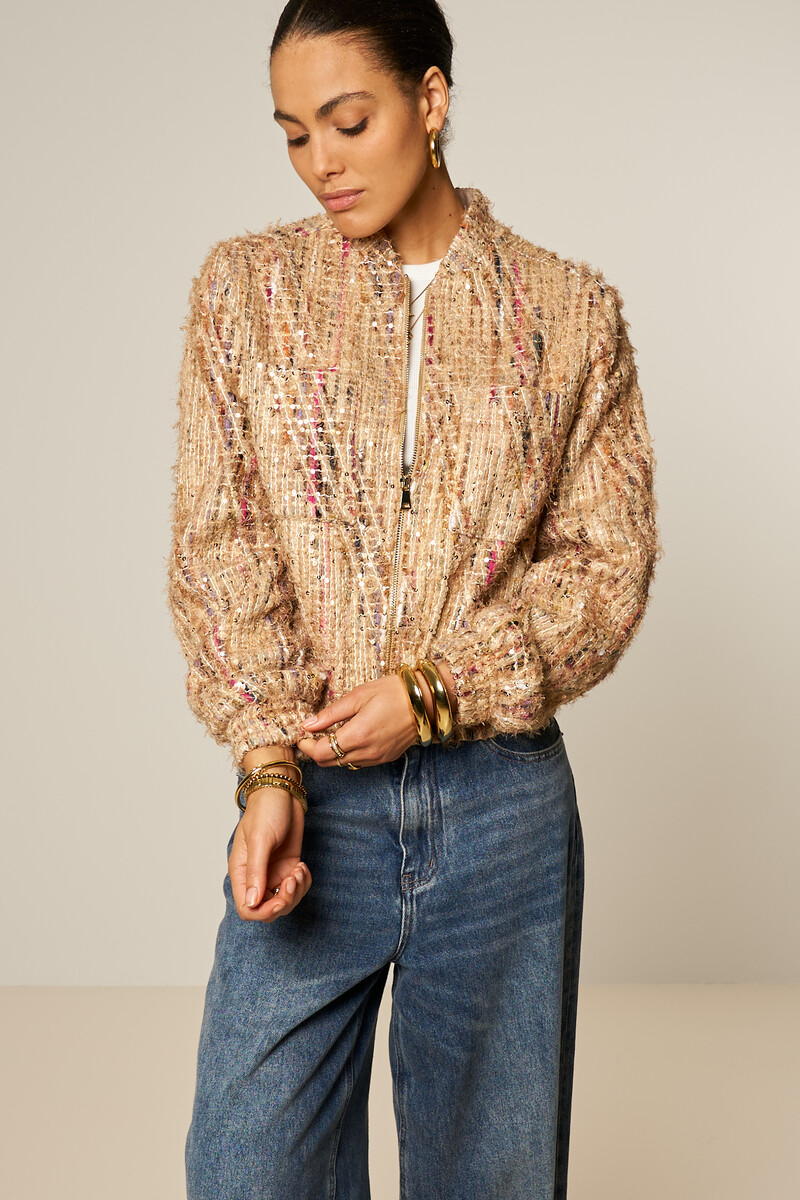 Beige tweed jacket with sequins | My Jewellery