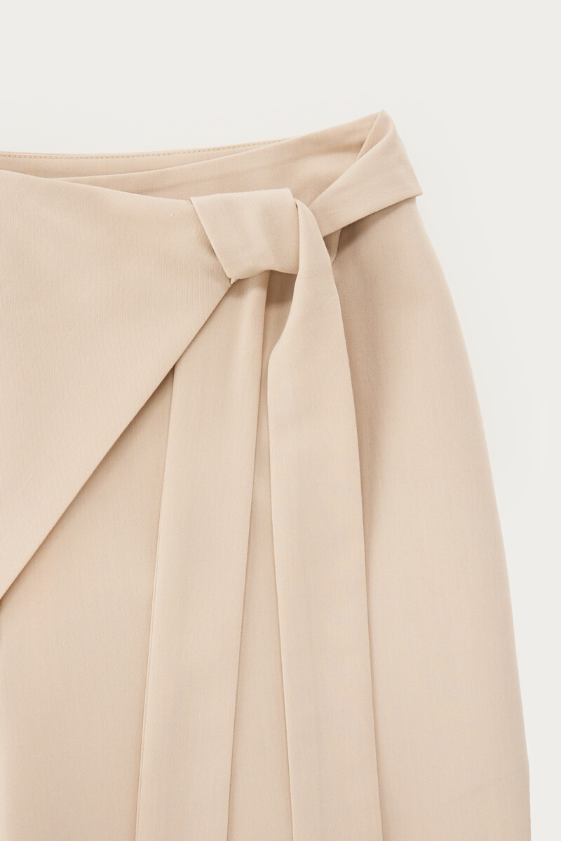Beige wide leg trousers with diagonal overlap | My Jewellery