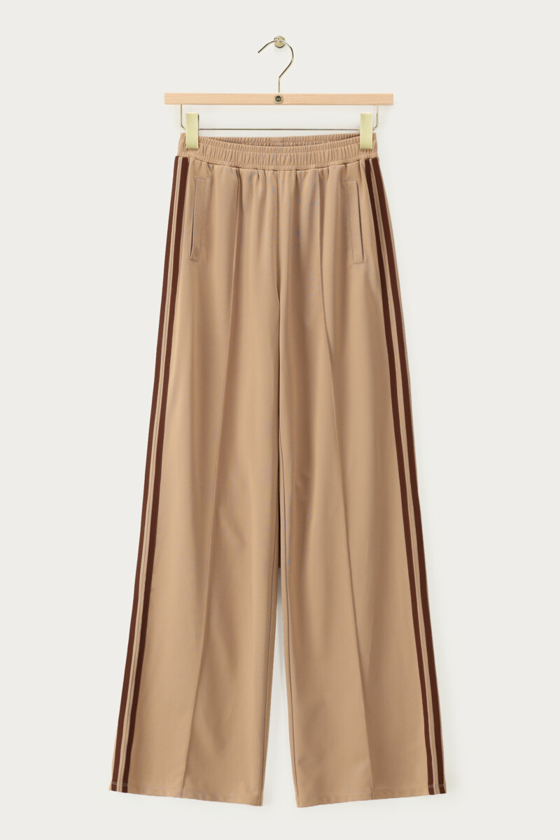 Beige wide jogger trousers with stripes | My Jewellery