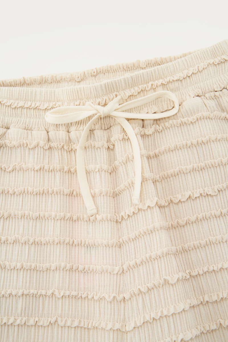 Beige wide leg trousers with elastic waistband and structure | My Jewellery