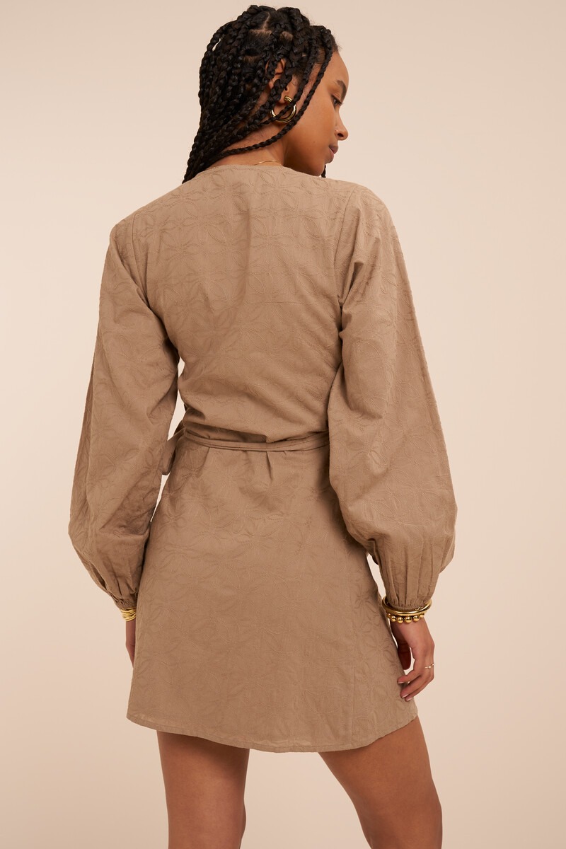 Beige wrap dress with embroidered details | My Jewellery
