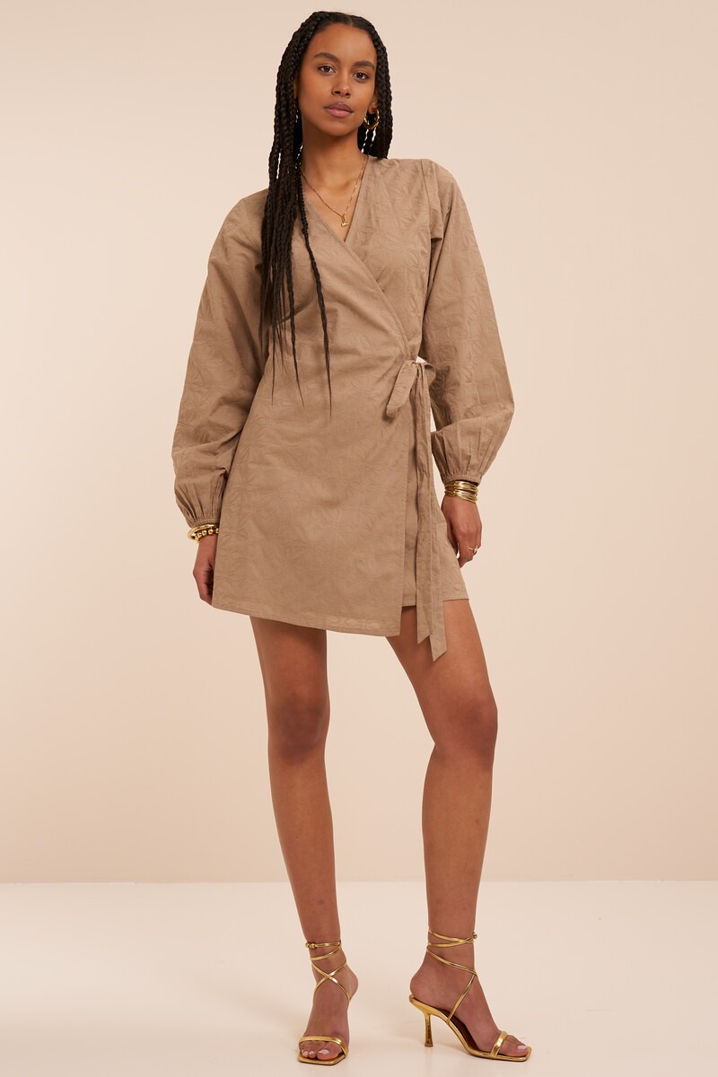 Beige wrap dress with embroidered details | My Jewellery