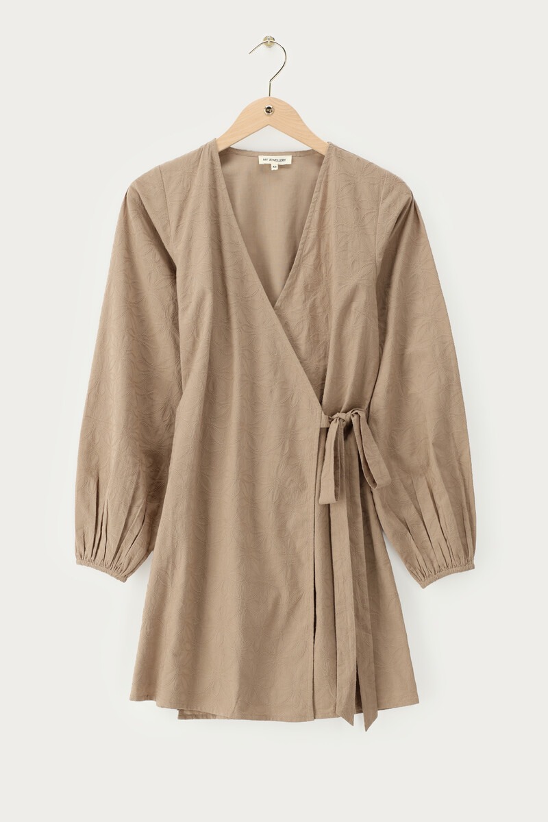 Beige wrap dress with embroidered details | My Jewellery