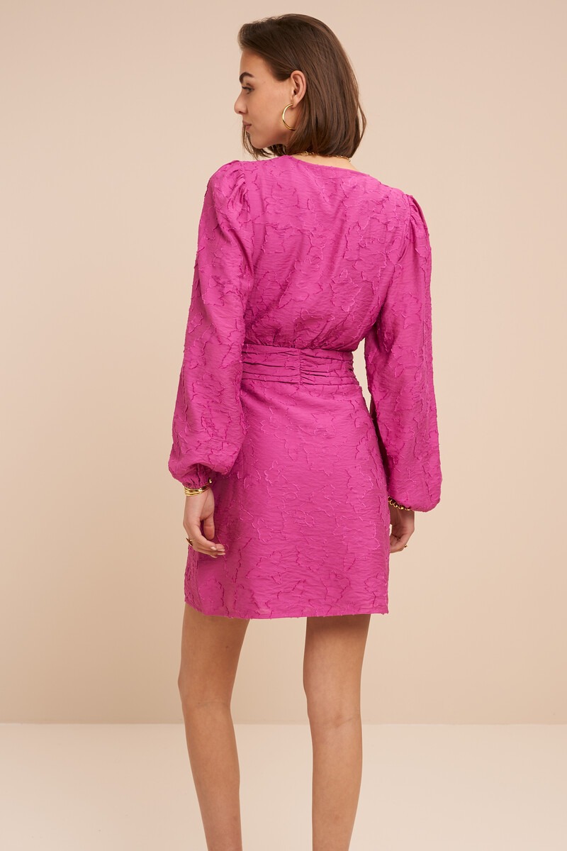 Pink wrap dress with long sleeves and floral print | My Jewellery