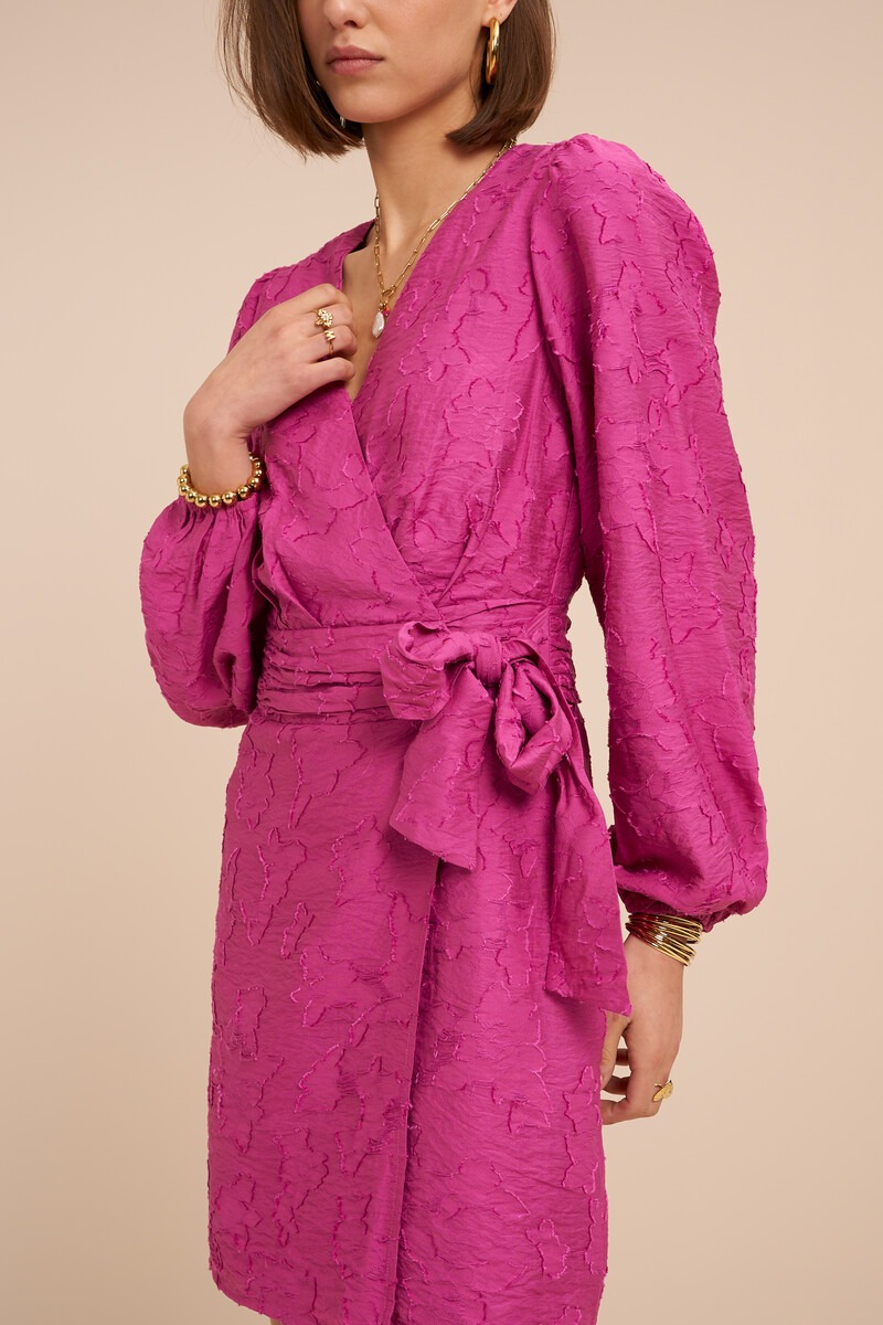 Pink wrap dress with long sleeves and floral print | My Jewellery