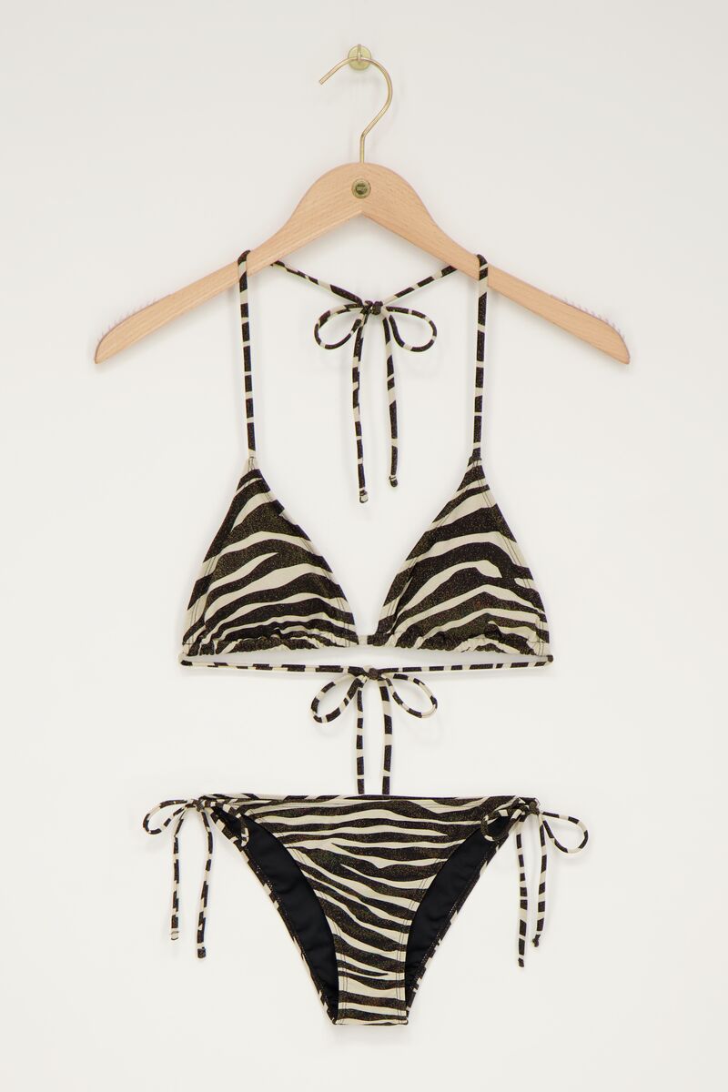 Black-white zebra triangle bikini set with lurex | My Jewellery