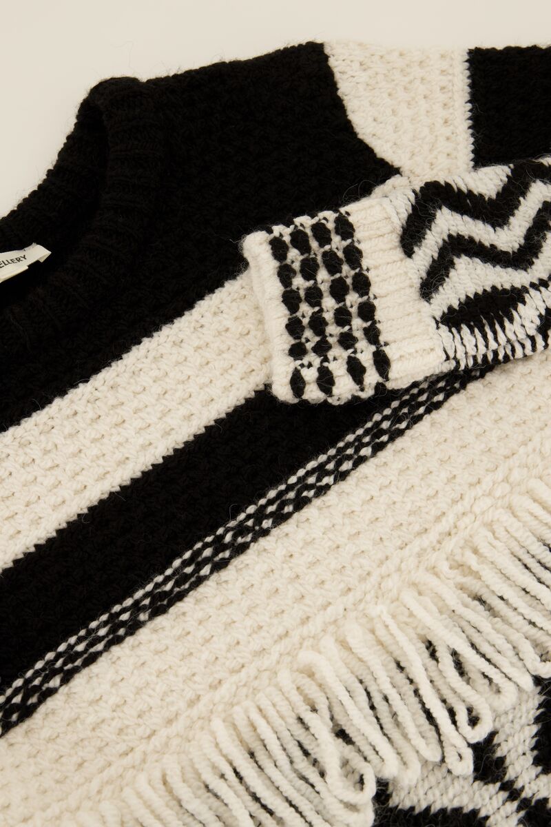 Black and white jumper with fringes | My Jewellery
