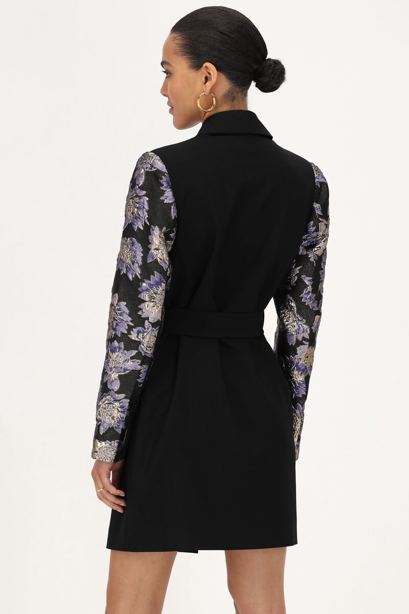 Black blazer dress with jacquard sleeves | My Jewellery