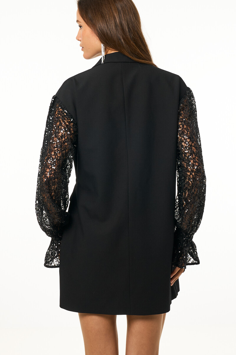 Black blazer dress with lace puff sleeves | My Jewellery