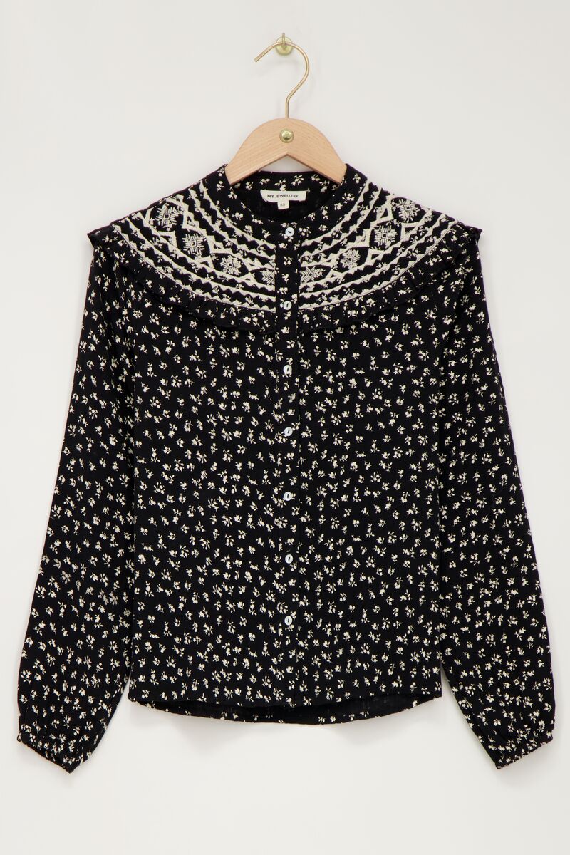 Black blouse with flowers and embroidery | My Jewellery