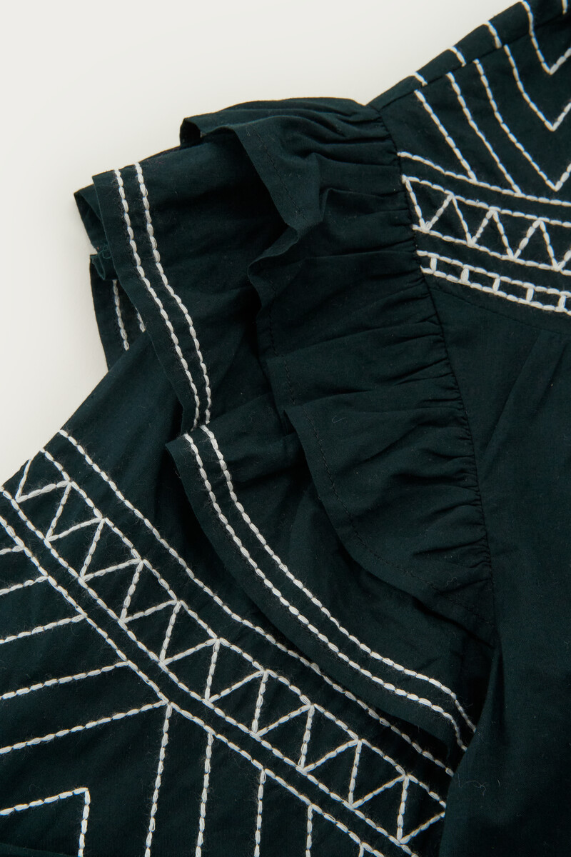 Black blouse with ruffle and embroidery | My Jewellery