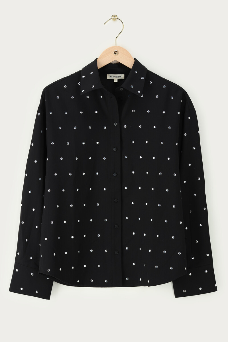 Black blouse with silver-coloured studs | My Jewellery