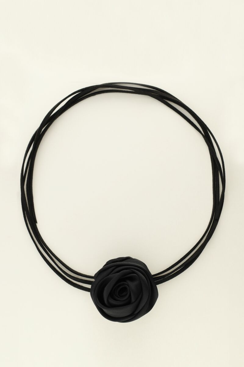 Schwarzer Kordel-Choker mit Satin-Blume