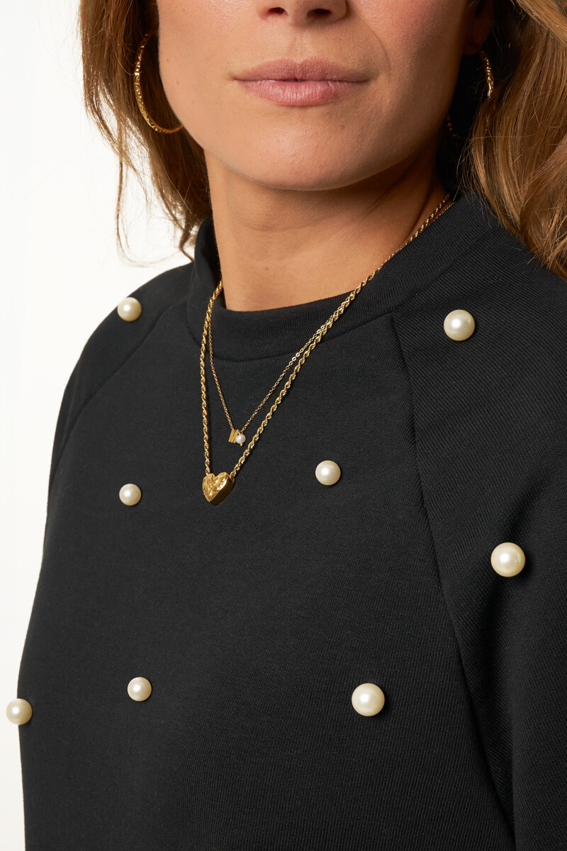 Black short sweater with faux pearls | My Jewellery