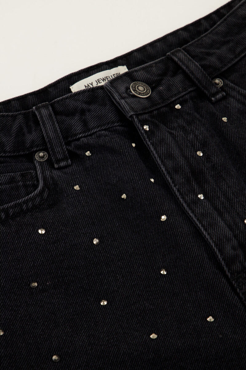 Black denim midi skirt with rhinestones | My Jewellery