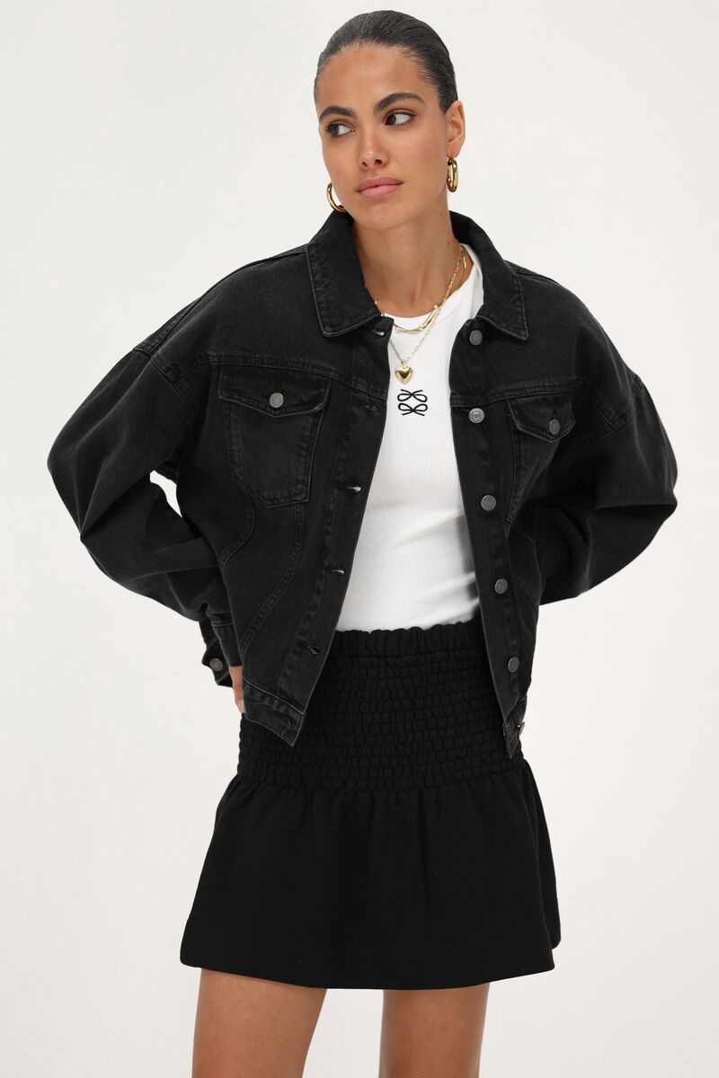 Black denim jacket with ruffles | My Jewellery