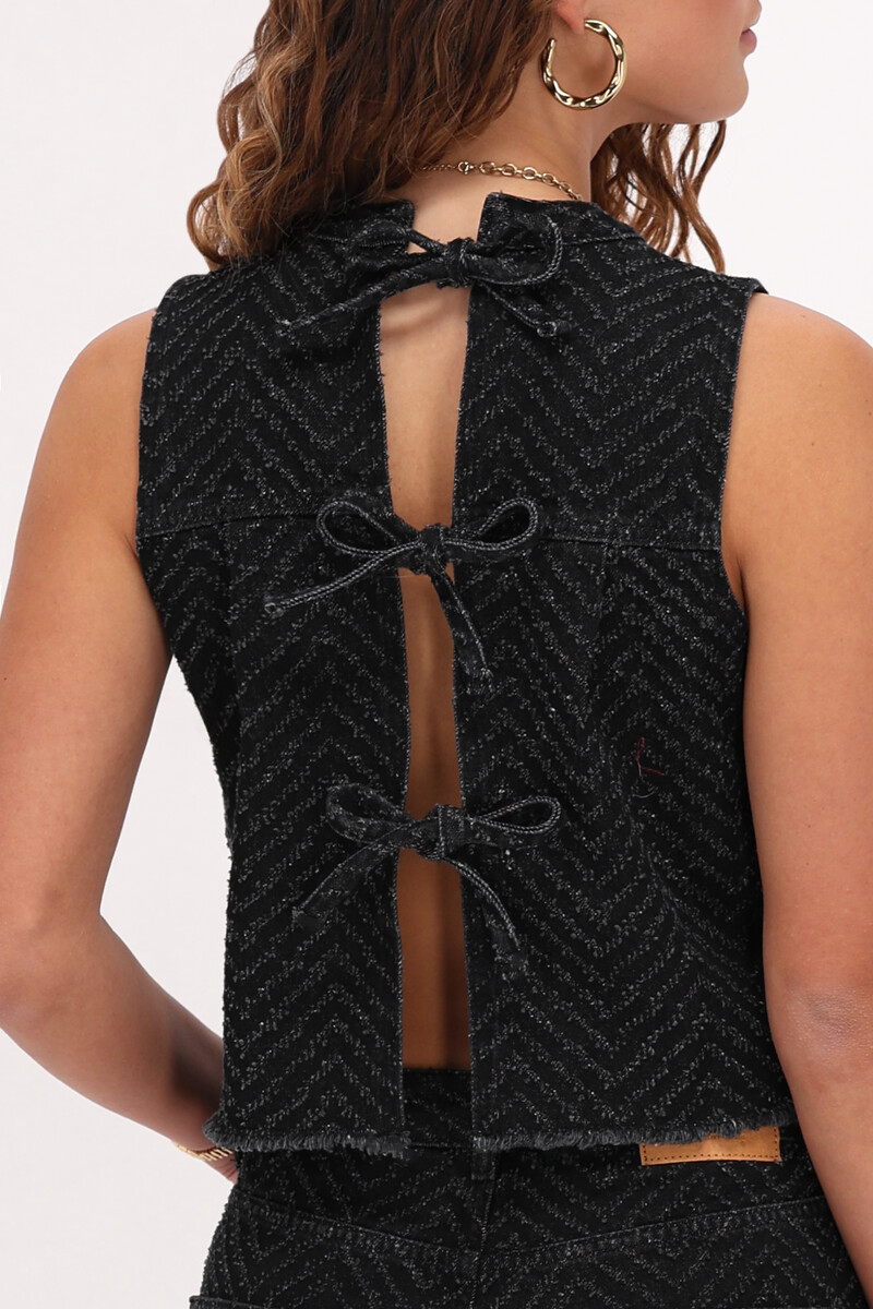 Black denim top with jacquard and bows | My Jewellery