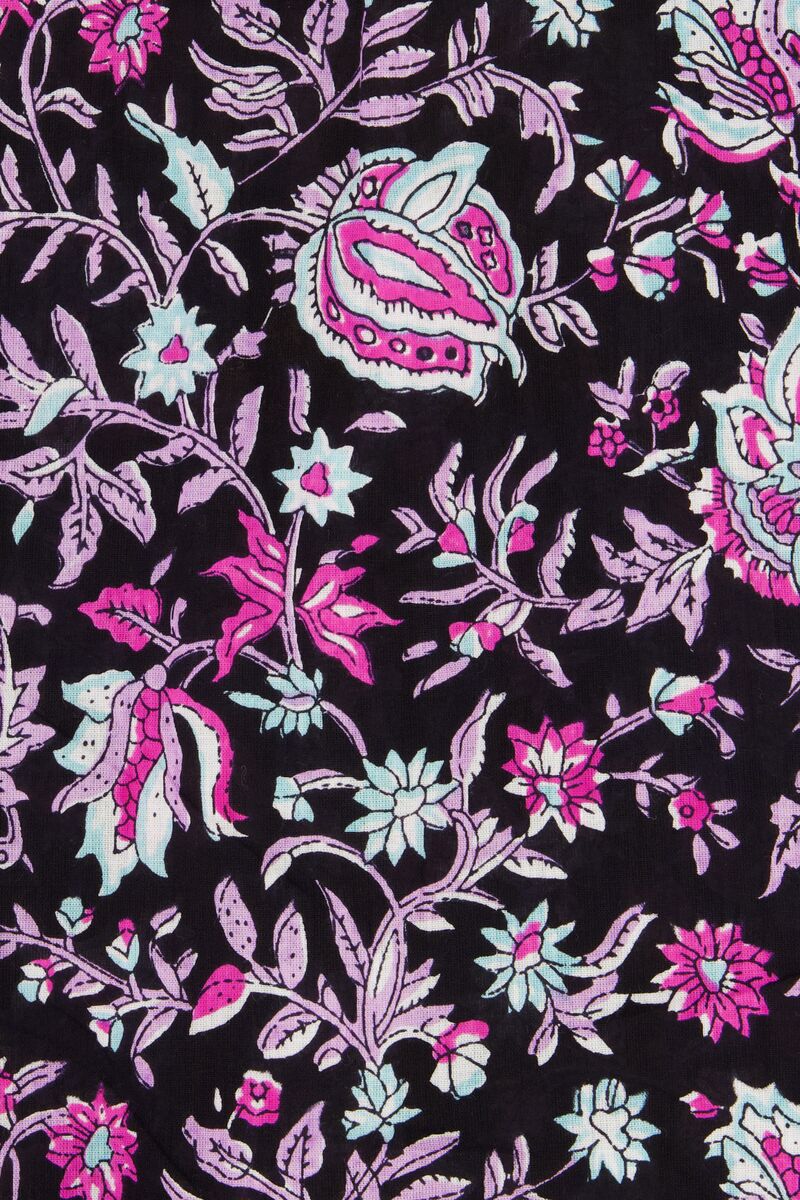 Black dress with lilac and pink flower print | My Jewellery