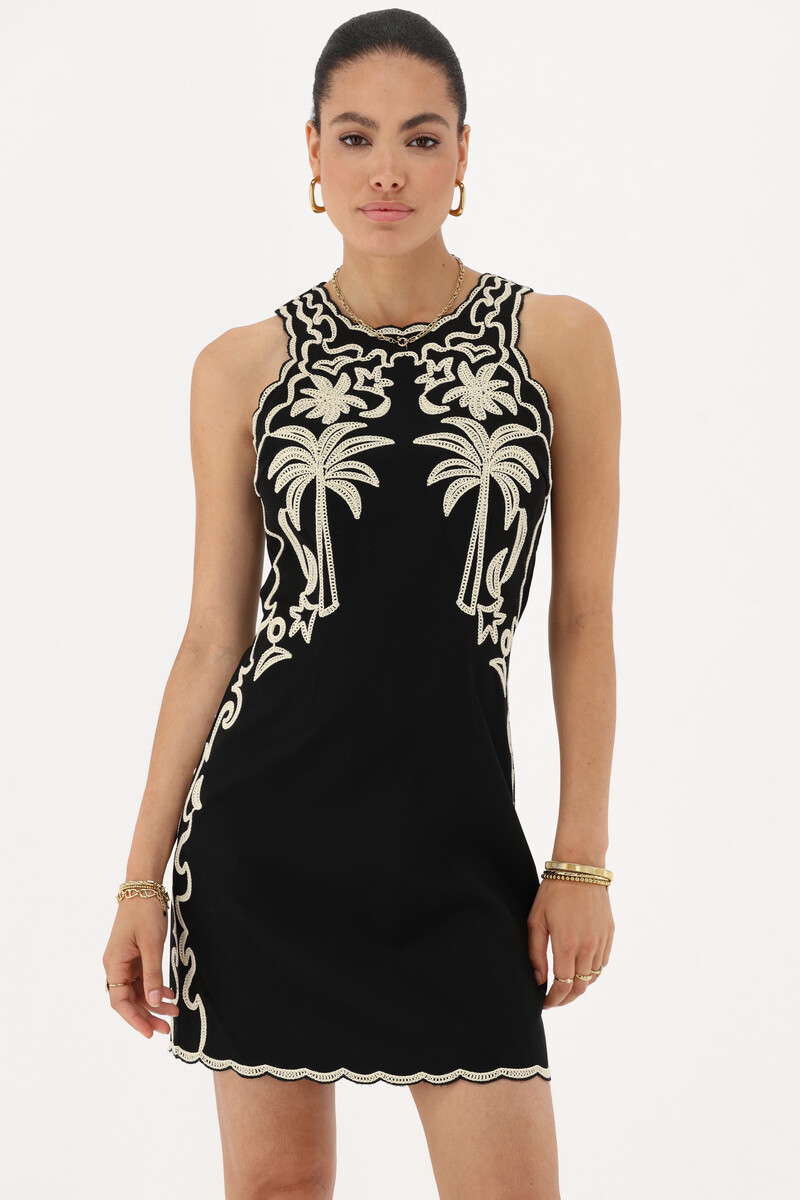 Black dress with white embroidery | My Jewellery