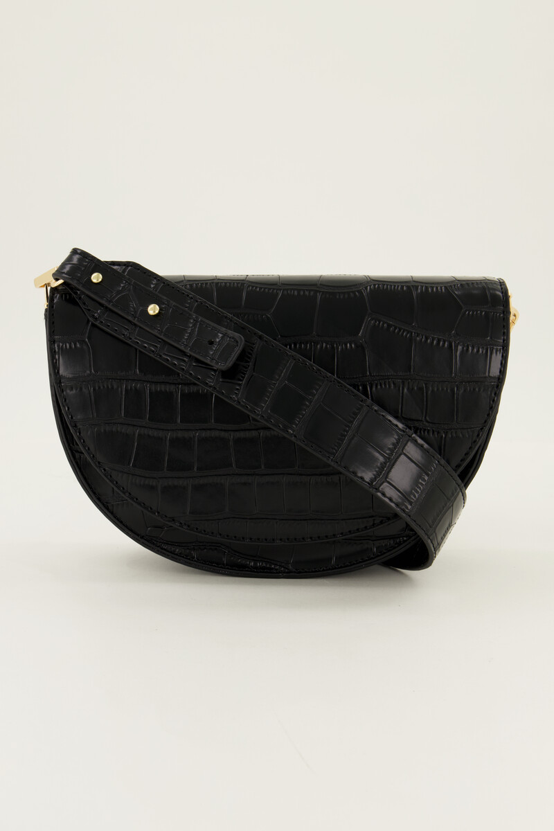 Black half moon crossbody bag with crocodile skin | My Jewellery