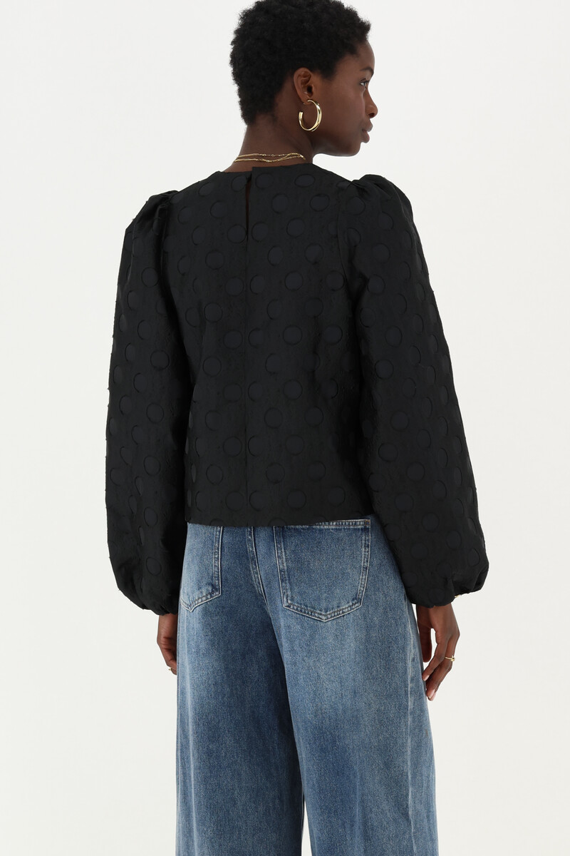 Black jacquard top with long balloon sleeves | My Jewellery