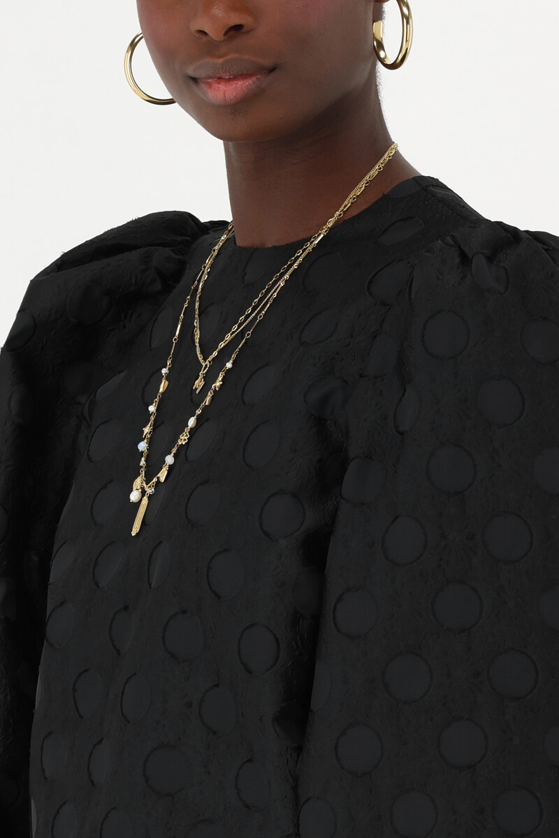 Black jacquard top with long balloon sleeves | My Jewellery