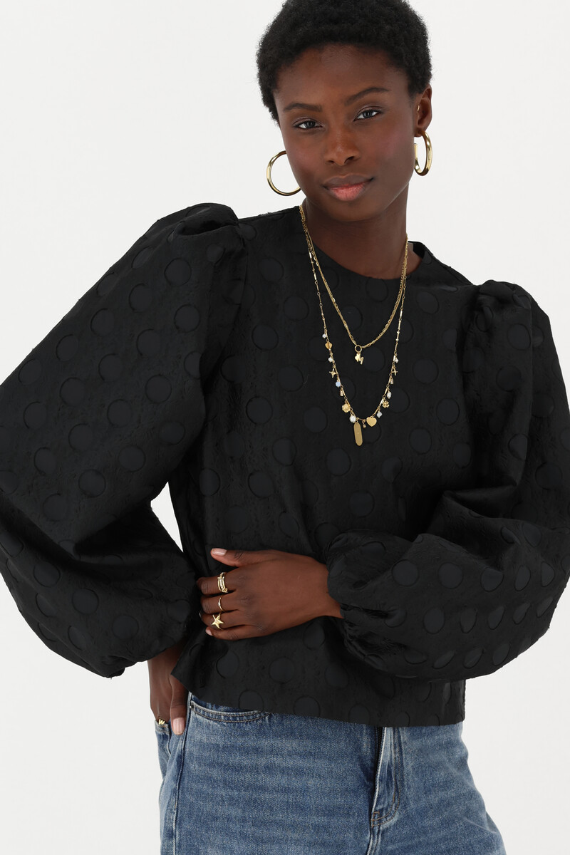 Black jacquard top with long balloon sleeves | My Jewellery