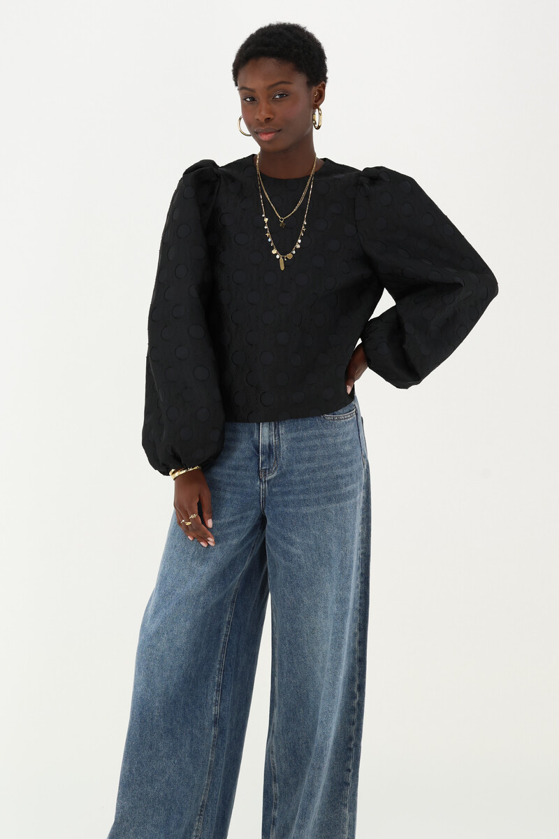 Black jacquard top with long balloon sleeves | My Jewellery