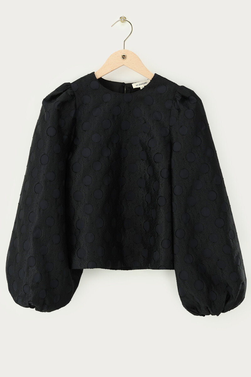 Black jacquard top with long balloon sleeves | My Jewellery