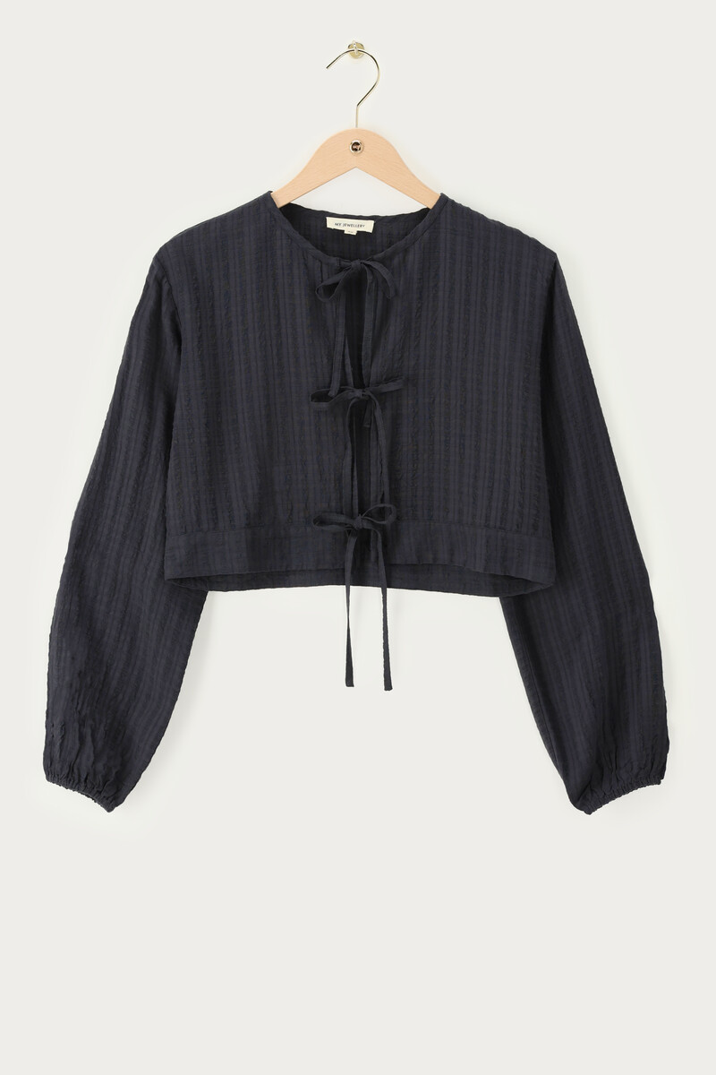 Black jacquard top with bow details | My Jewellery