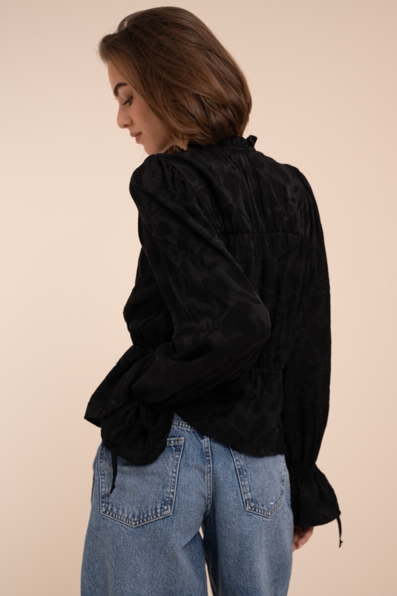 Black jacquard top with bows & ruffled sleeves | My Jewellery