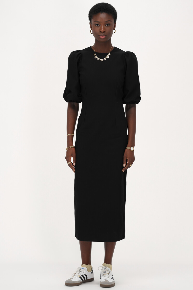 Black maxi dress with puff sleeves | My Jewellery