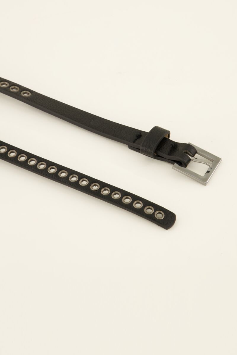 Black narrow belt with silver studs & details | My Jewellery